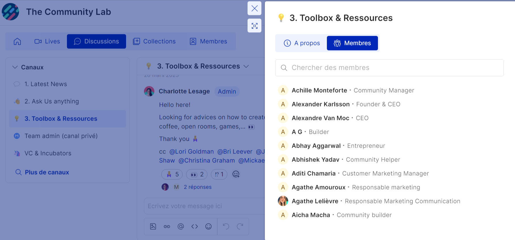 Liste des membres d'un canal de discussion