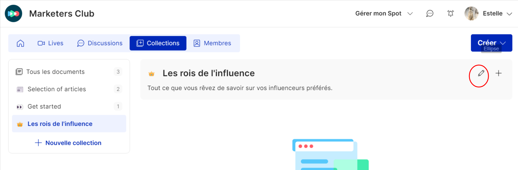 Bouton d'édition d'une nouvelle collection
