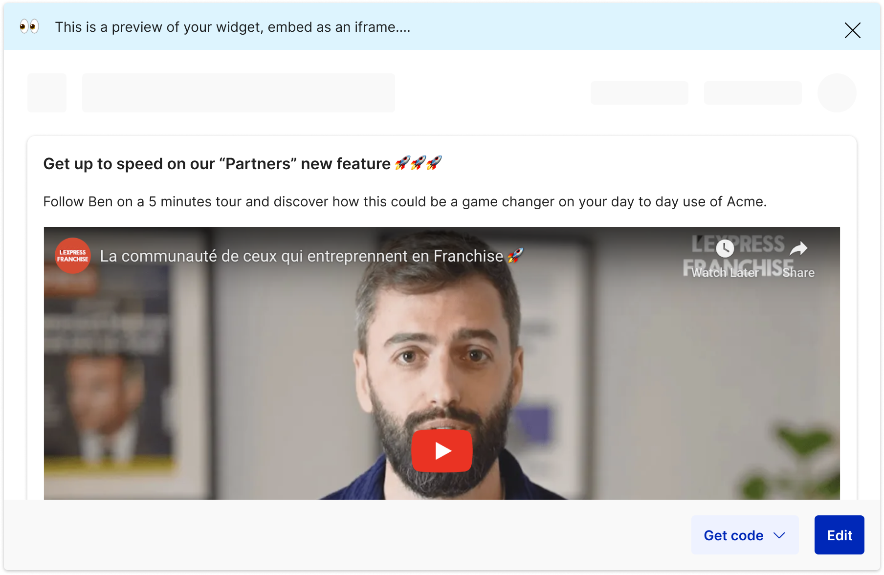 aperçu d'un widget modale